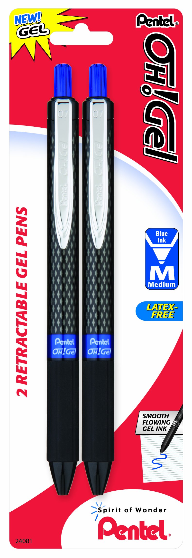 Pentel Oh! Gel Retractable Gel Pen, 0.7mm, Blue Ink, 2 Pack (K497BP2C)