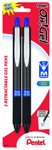 Pentel Oh! Gel Retractable Gel Pen, 0.7mm, Blue Ink, 2 Pack (K497BP2C)