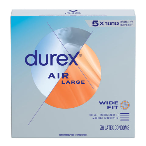 Durex Air Condoms, Extra Thin, Transparent Natural Rubber Latex Condoms for Men, Wide Fit, 36 Count