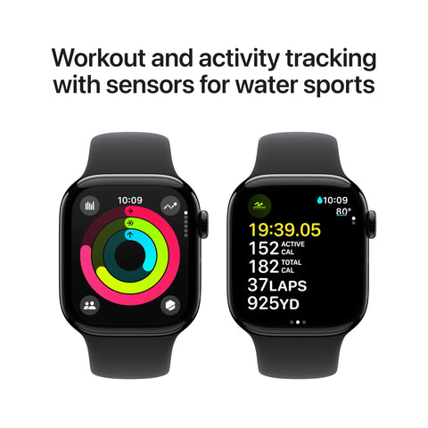 Apple Watch Series 10 [GPS 42mm case] Smartwatch with Jet Black Aluminum Case with Black Sport Band - S/M. Fitness Tracker, ECG App, Always-On Retina Display, Water Resistant