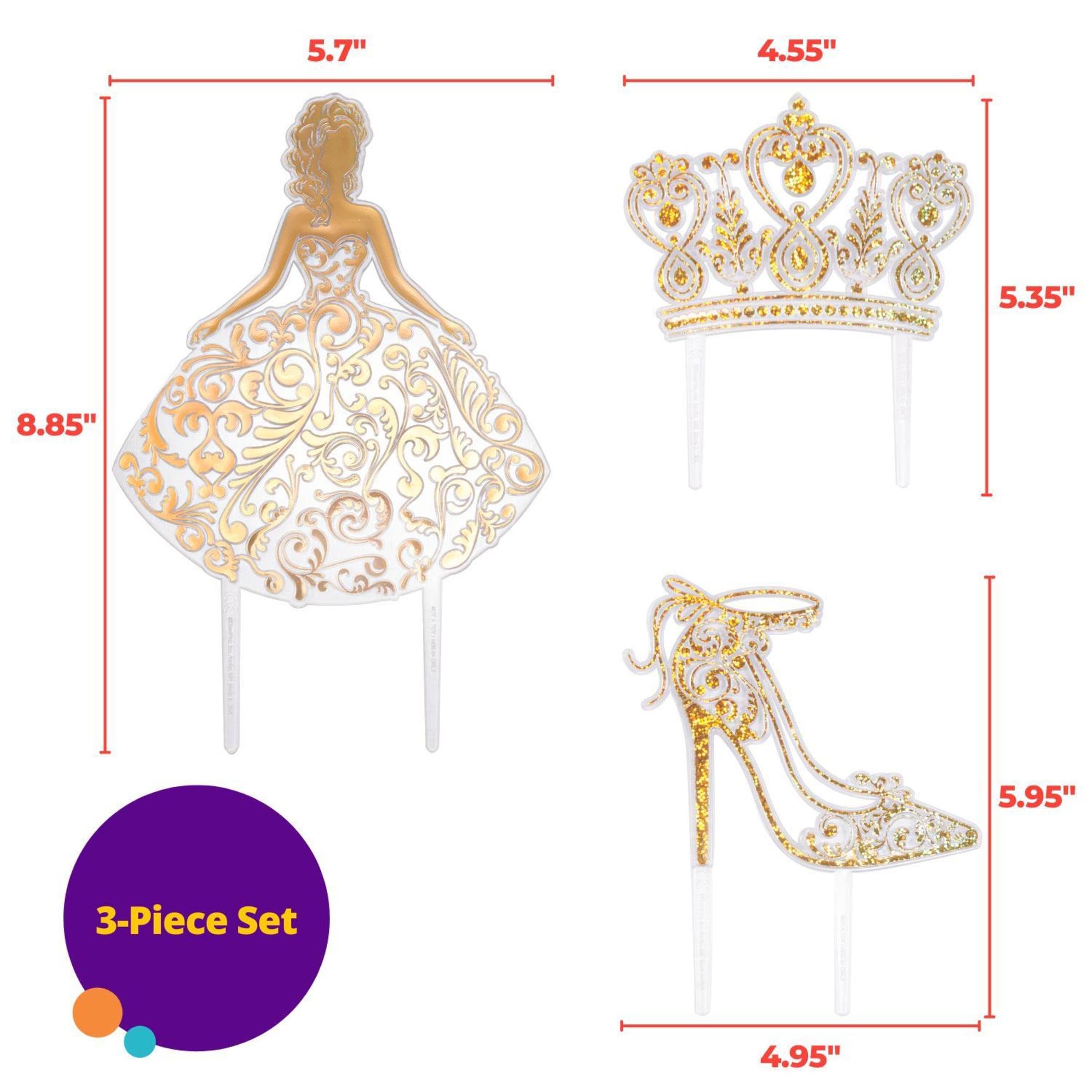 DecoPac QUINCEANERA Cake Decorating Kit, XL-GOLD Cake and Cupcake Toppers for Girls Sweet 15 Birthdays and Parties, Quince Años