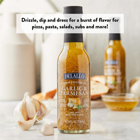 DeLallo Garlic Parmesan Dipping Oil, Extra Virgin Olive Oil Infused, Ready-to-Use Condiment, Gluten Free, Non-GMO, 8 oz Bottle, (3 Pack)