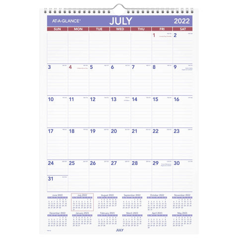 AT-A-GLANCE 2022-2023 Wall Calendar, Monthly Academic, 12" x 17", Medium, Wirebound (PMA228)