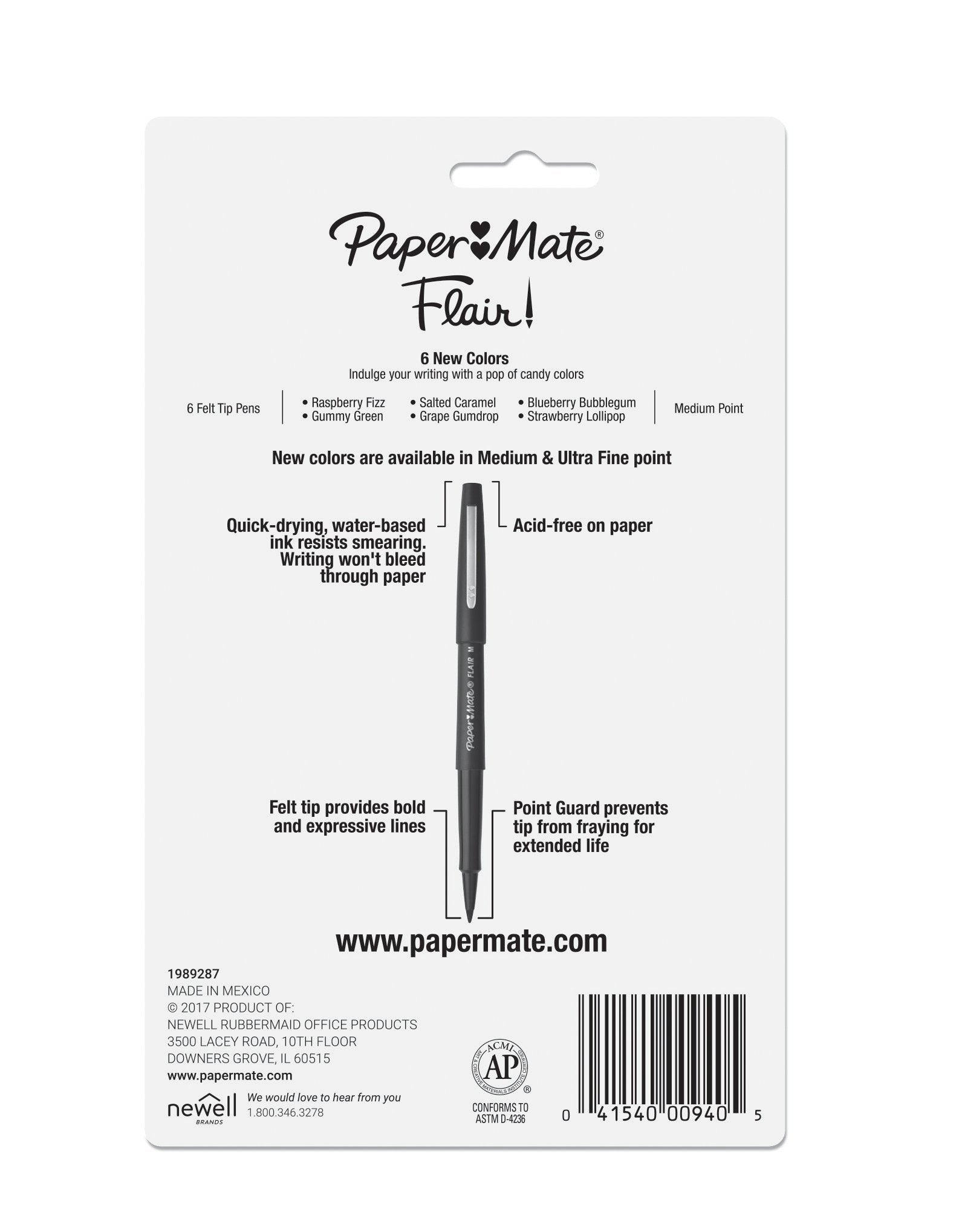 Paper Mate Flair Felt Tip Pens, Medium Point (0.7mm), Limited Edition Candy Pop Pack, 6 Count