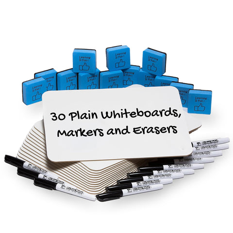 Charles Leonard Dry Erase Board Classroom Pack - Mini Lapboard School Supplies for Teachers, Students - Includes 30 each Erasable White Boards, 2 Inch Felt Erasers and Black Dry Erase Markers (35090)