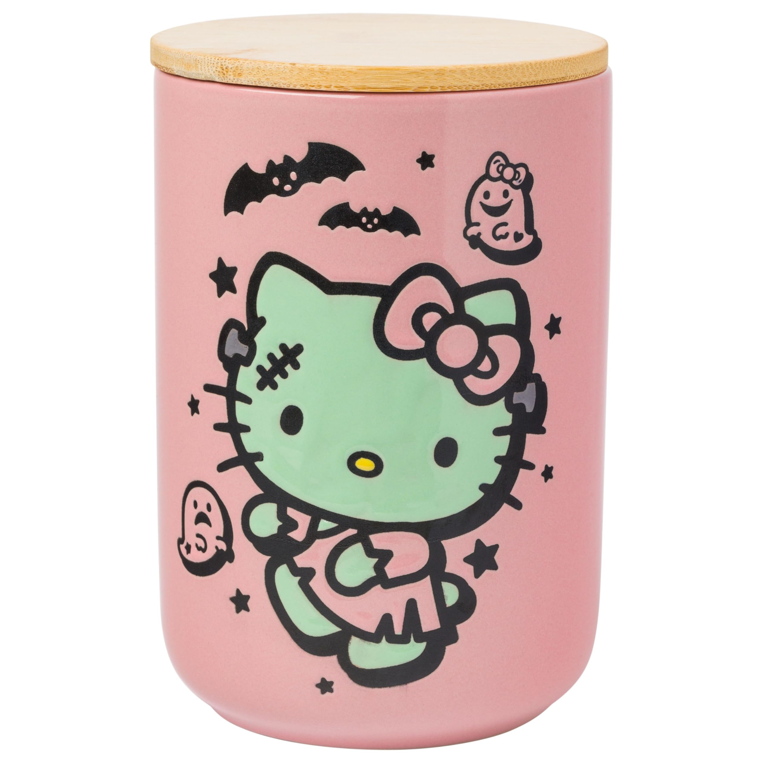 Silver Buffalo Sanrio Hello Kitty Halloween Spooky Frankenstein Frankenkitty Ceramic Cookie Snack Candy Jar with Airtight Bamboo Lid (Small)