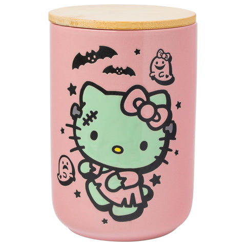 Silver Buffalo Sanrio Hello Kitty Halloween Spooky Frankenstein Frankenkitty Ceramic Cookie Snack Candy Jar with Airtight Bamboo Lid (Small)