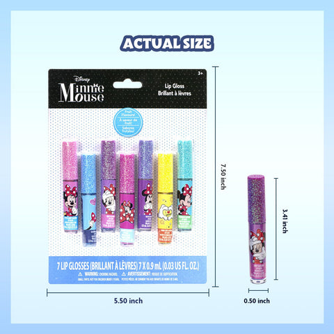 Disney Minnie Mouse 7 Piece Plant Based Lip Gloss, Girls Party Favors, First Makeup Set for Girl, Perfect for Parties, Sleepovers, and Birthday Gifts, Ages 3+, by Townley Girl