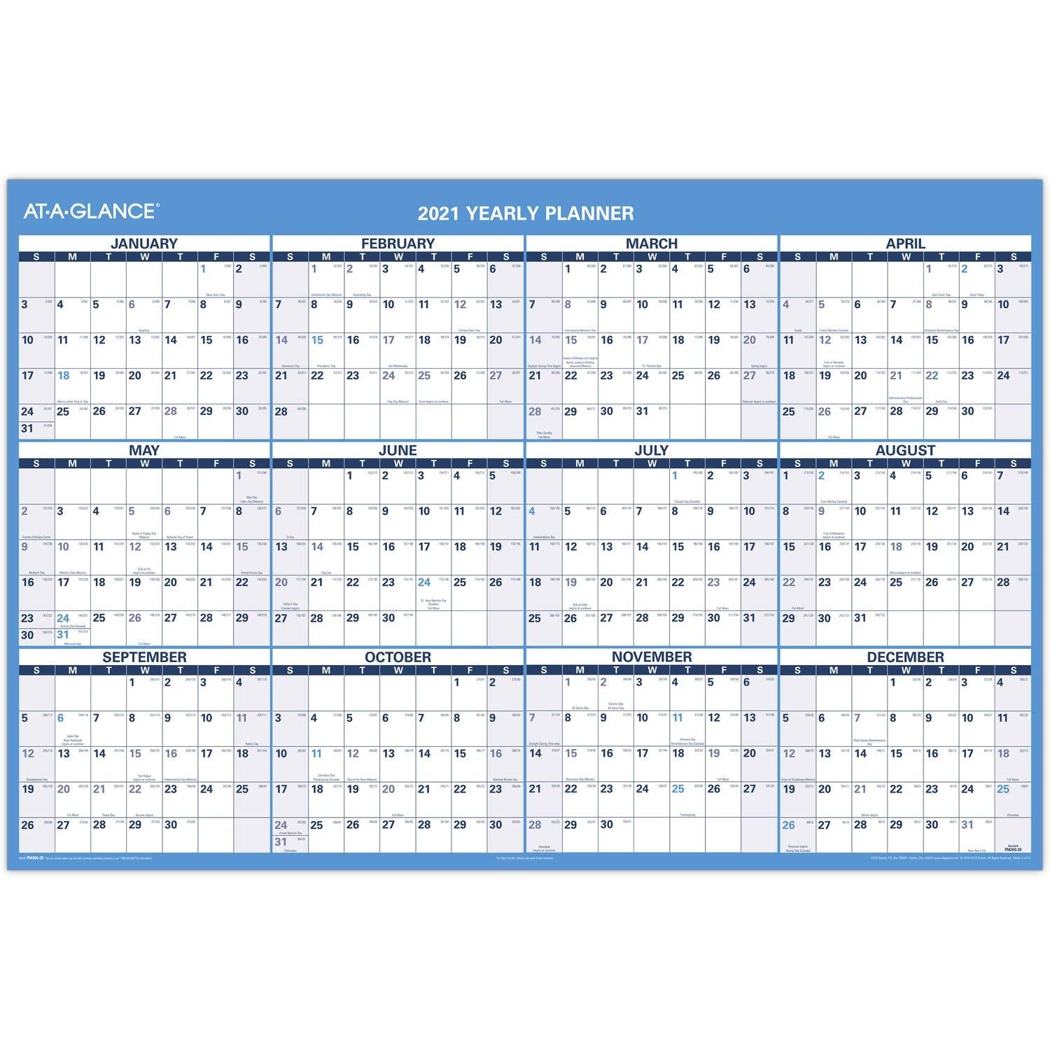 2021 Erasable Calendar, Dry Erase Wall Planner by AT-A-GLANCE, 48" x 32", Jumbo, Horizontal, Reversible for Planning Space, 48" x 32" (PM3002821)