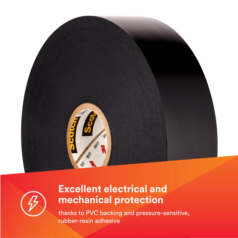 3M Scotch Vinyl Electrical Tape Super 88, 2 in x 36 yd (108 ft), Black, 1 Roll, Premium Grade, Rubber Resin Adhesive, PVC Backing, All-Season Heavy Duty Electric Tape