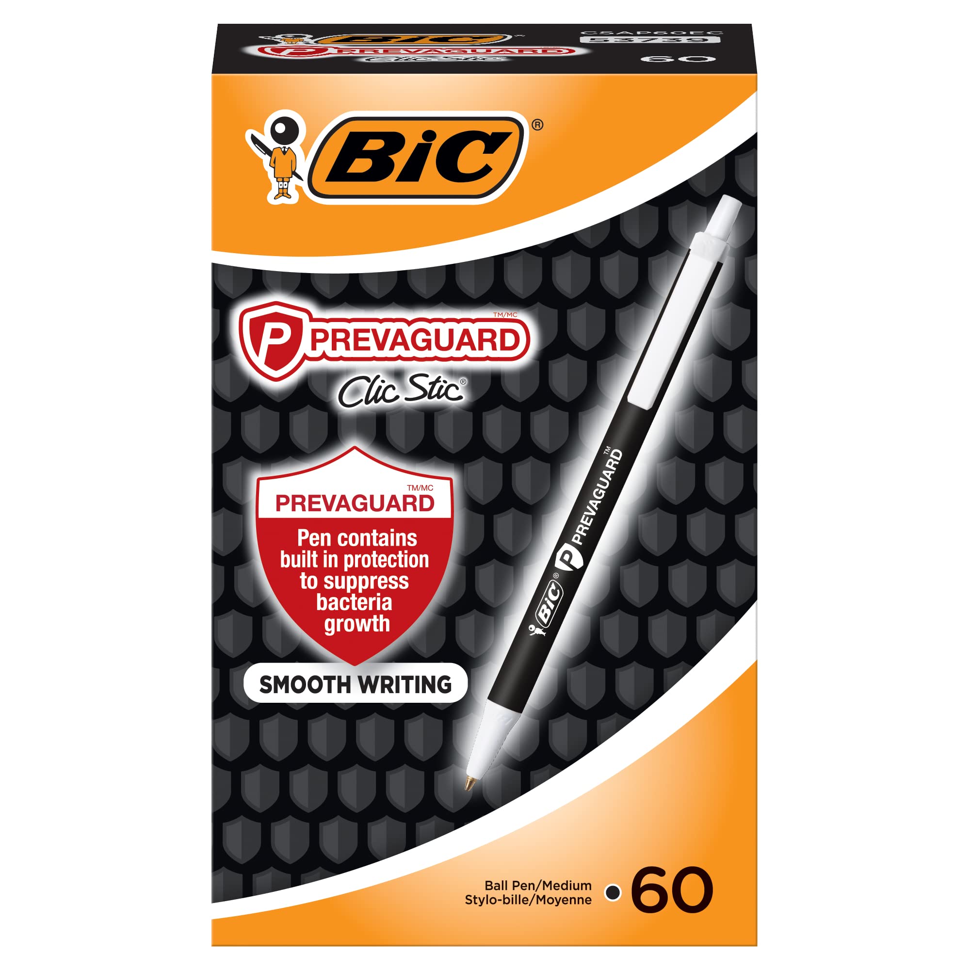 BIC PrevaGuard Clic Stic Ballpoint Pen, Black, 60-Count