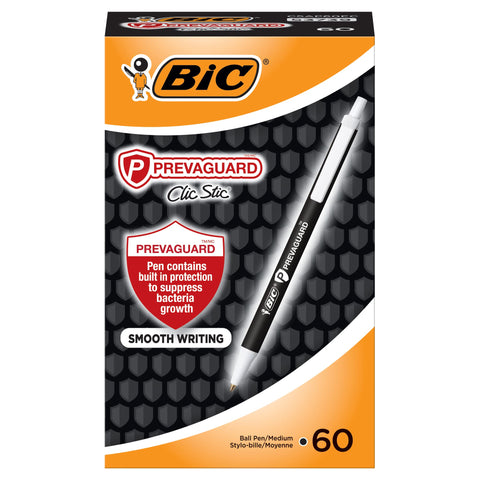 BIC PrevaGuard Clic Stic Ballpoint Pen, Black, 60-Count