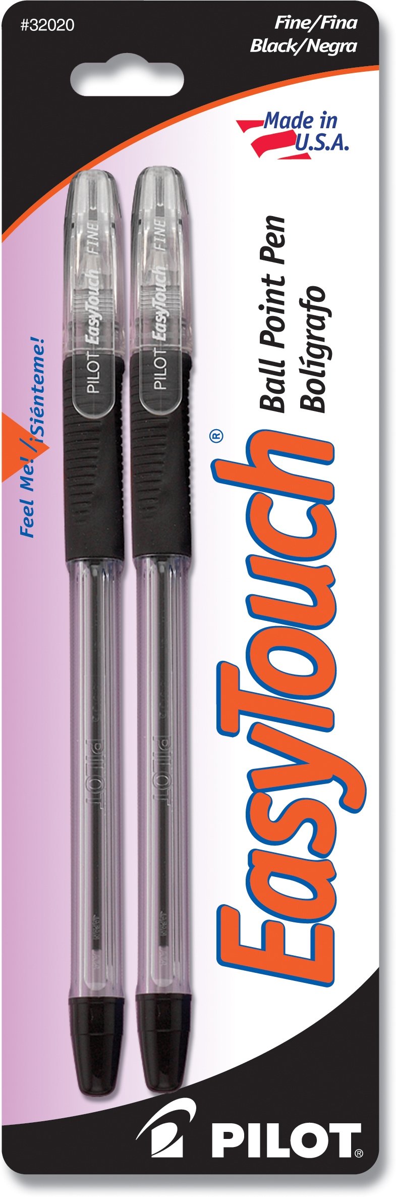 PILOT EasyTouch Ballpoint Stick Pens, Fine Point, Black Ink, 2-Pack (32020)