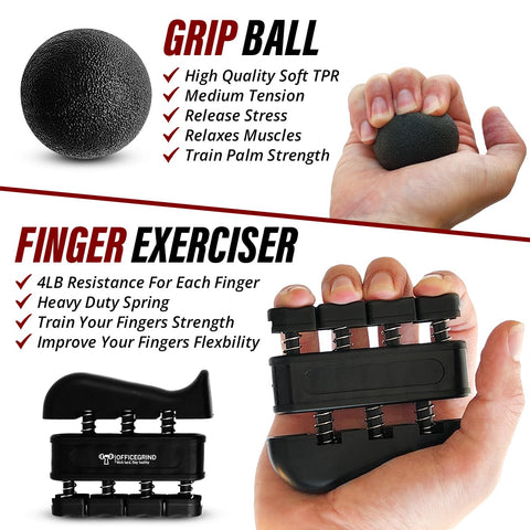 Hand Strength Kit With Finger Exerciser, Stretcher, Forearm Grip Adjustable Gripper, Exercise Ring and Stress Relief Ball for Athletes Muscle Trainer. Black