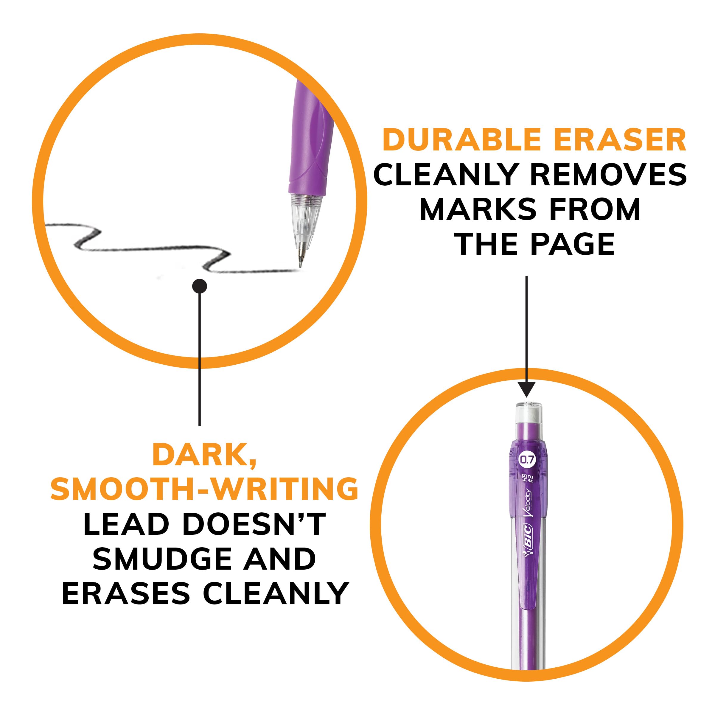 BIC Velocity Mechanical Pencils, With Colorful Barrel, Medium Point (0.7mm), 4-Count Pack Mechanical Pencils With Eraser and Lead Refills
