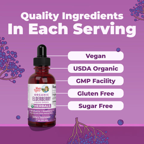 MARYRUTH'S Elderberry Liquid Drops for Adults & Kids | Immune Support | Antioxidant | Overall Wellness | Elder Berry Extract | USDA Organic | Sugar Free | Vegan | Non-GMO | Gluten Free | 1 Fl Oz