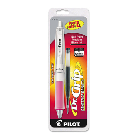 PILOT Dr. Grip Center of Gravity Refillable & Retractable Ballpoint Pen, Medium Point, Pink Grip, Black Ink, Single Pen - Ideal for School