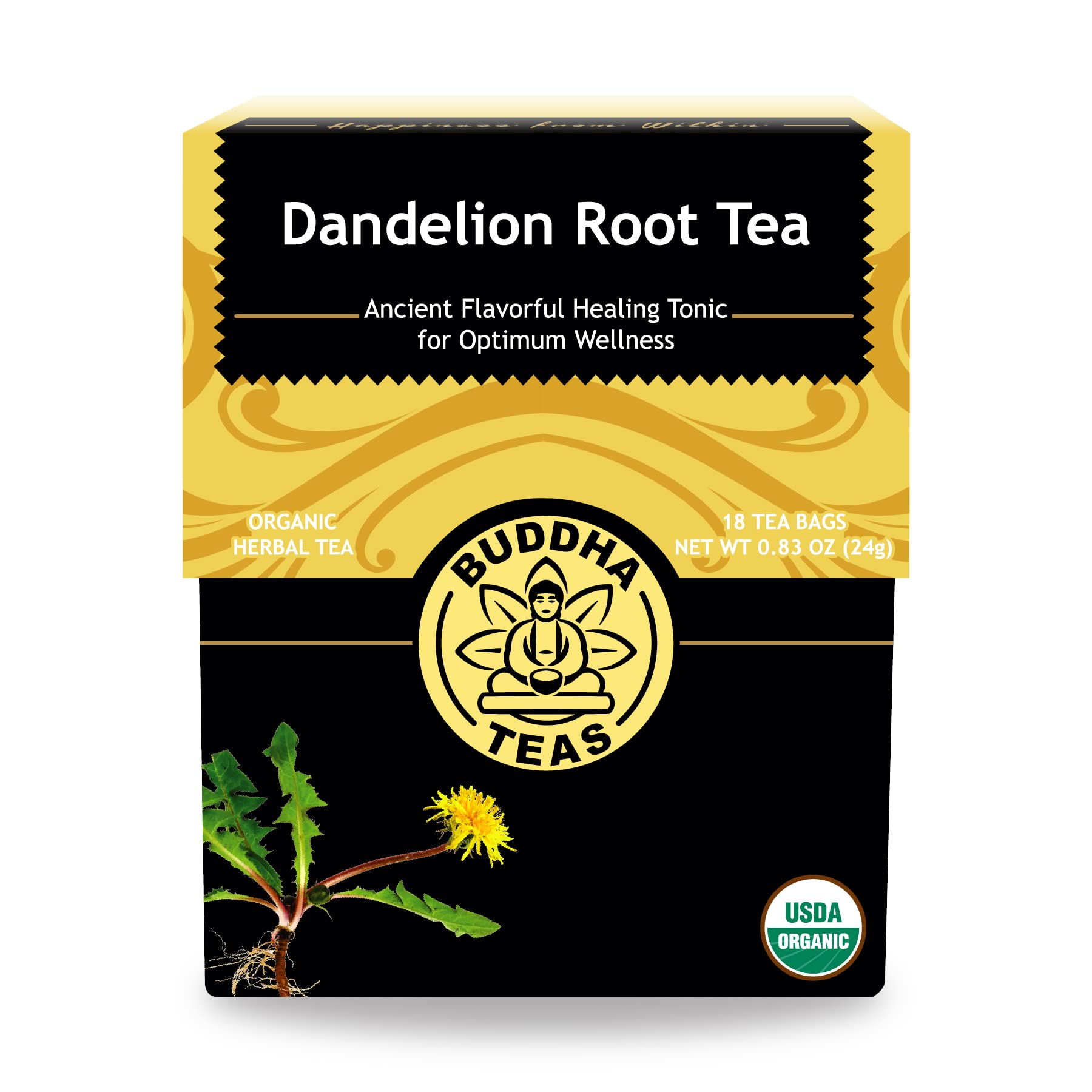 Organic Dandelion Root Tea – 18 Bleach-Free Tea Bags – Caffeine-Free Tea with a Rich, Earthy Taste, Natural Source of Vitamins, Minerals, and Antioxidants, Kosher, GMO-Free