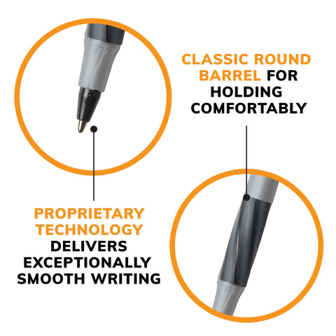 BIC Round Stic Grip Xtra-Comfort Ballpoint Pens, Medium Point, 1.2 mm, Gray Barrel, Black Ink, Pack Of 12 Pens