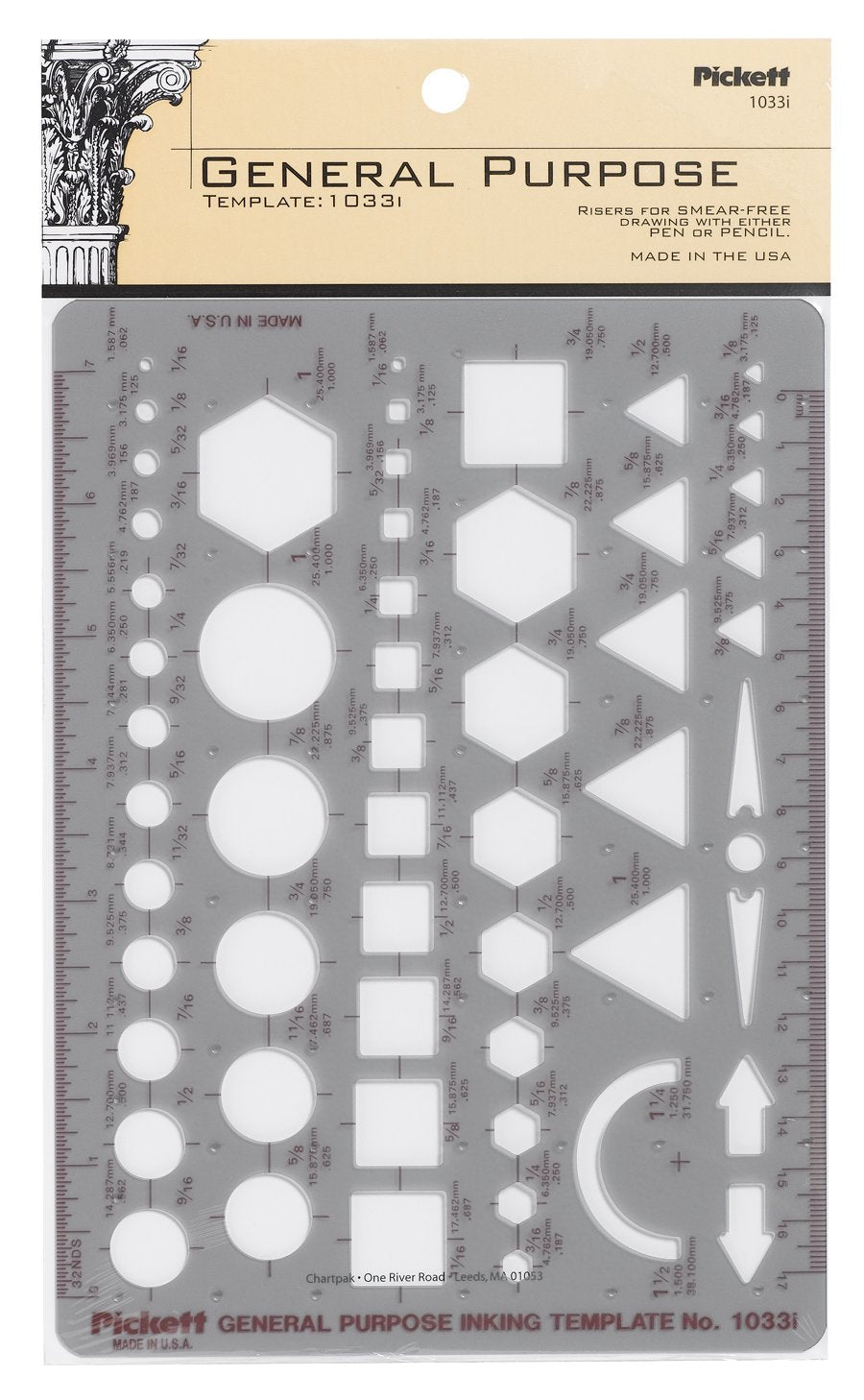 Pickett General Purpose Template, Circles, Squares, Hexagons and Triangles (1033I)