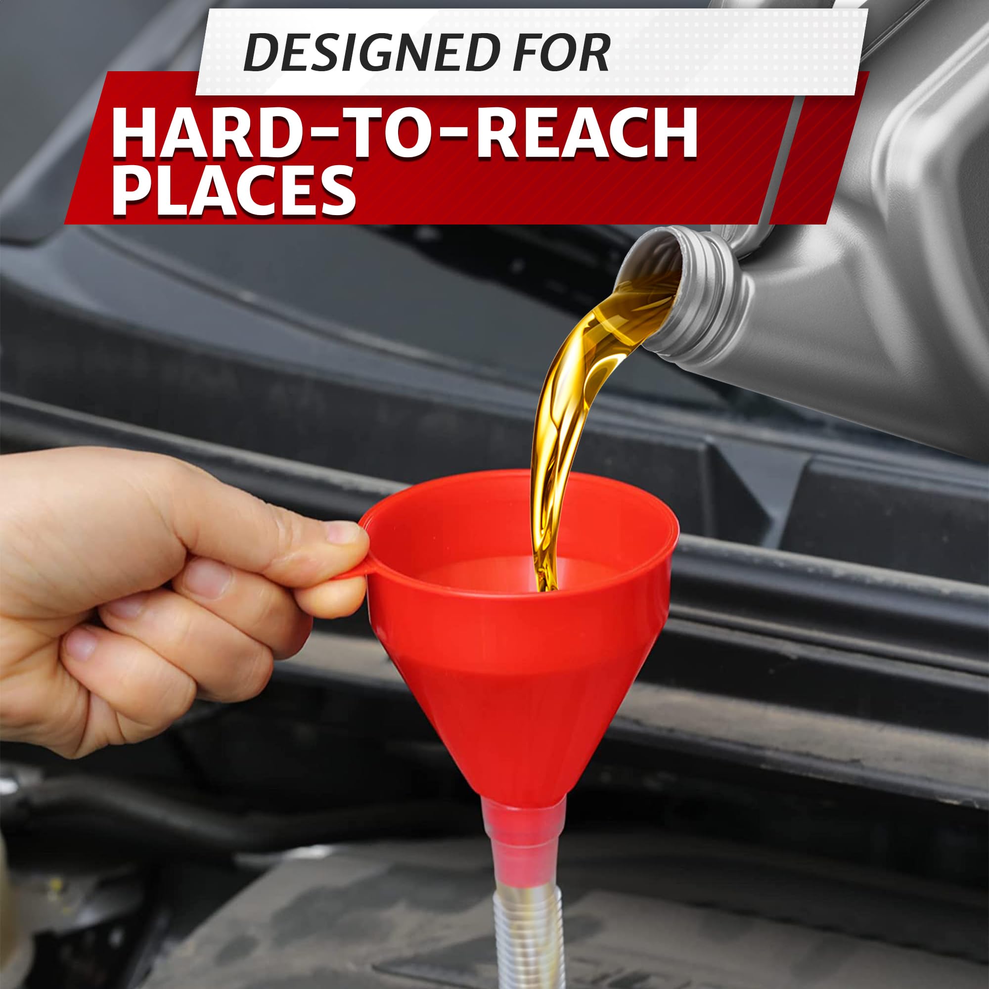 3'' Wide 23'' Long Funnel with Hose – Flexible, Reusable, No Leak Design Featuring Elastic Long Hose | Long Funnel for Transmission Fluid for Oil, Gas, Coolant, Automotive and Garage Applications