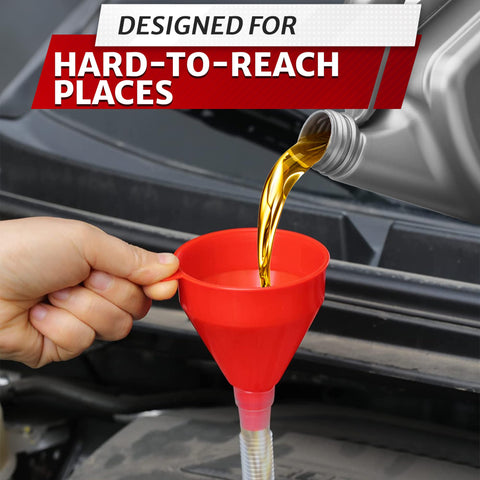 3'' Wide 23'' Long Funnel with Hose – Flexible, Reusable, No Leak Design Featuring Elastic Long Hose | Long Funnel for Transmission Fluid for Oil, Gas, Coolant, Automotive and Garage Applications