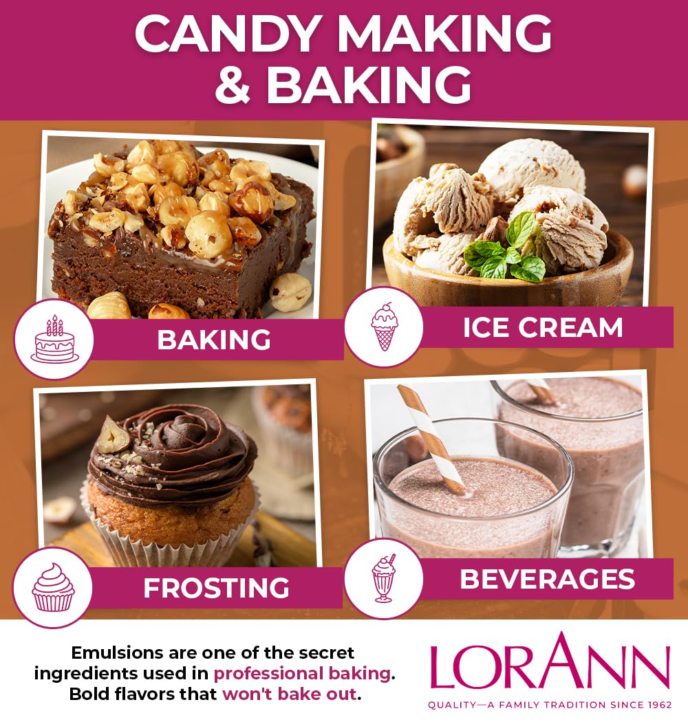 LorAnn Oils Hazelnut Bakery Emulsion: True Essence, Ideal for Boosting Fruit Tones in Cakes, Cookies & Desserts, Gluten-Free, Keto-Friendly, Extract Substitute Essential for Your Kitchen, 16 Oz