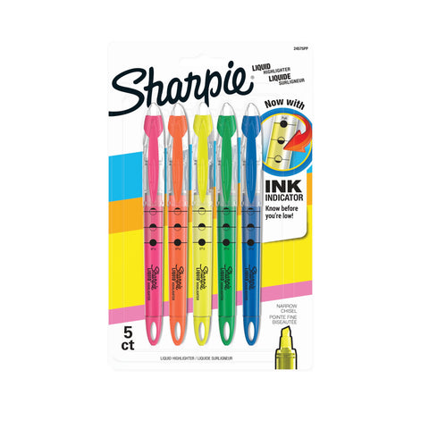 Sharpie Liquid Highlighters, Chisel Tip, 5 Count - Office, Classroom, Desk, School Supplies
