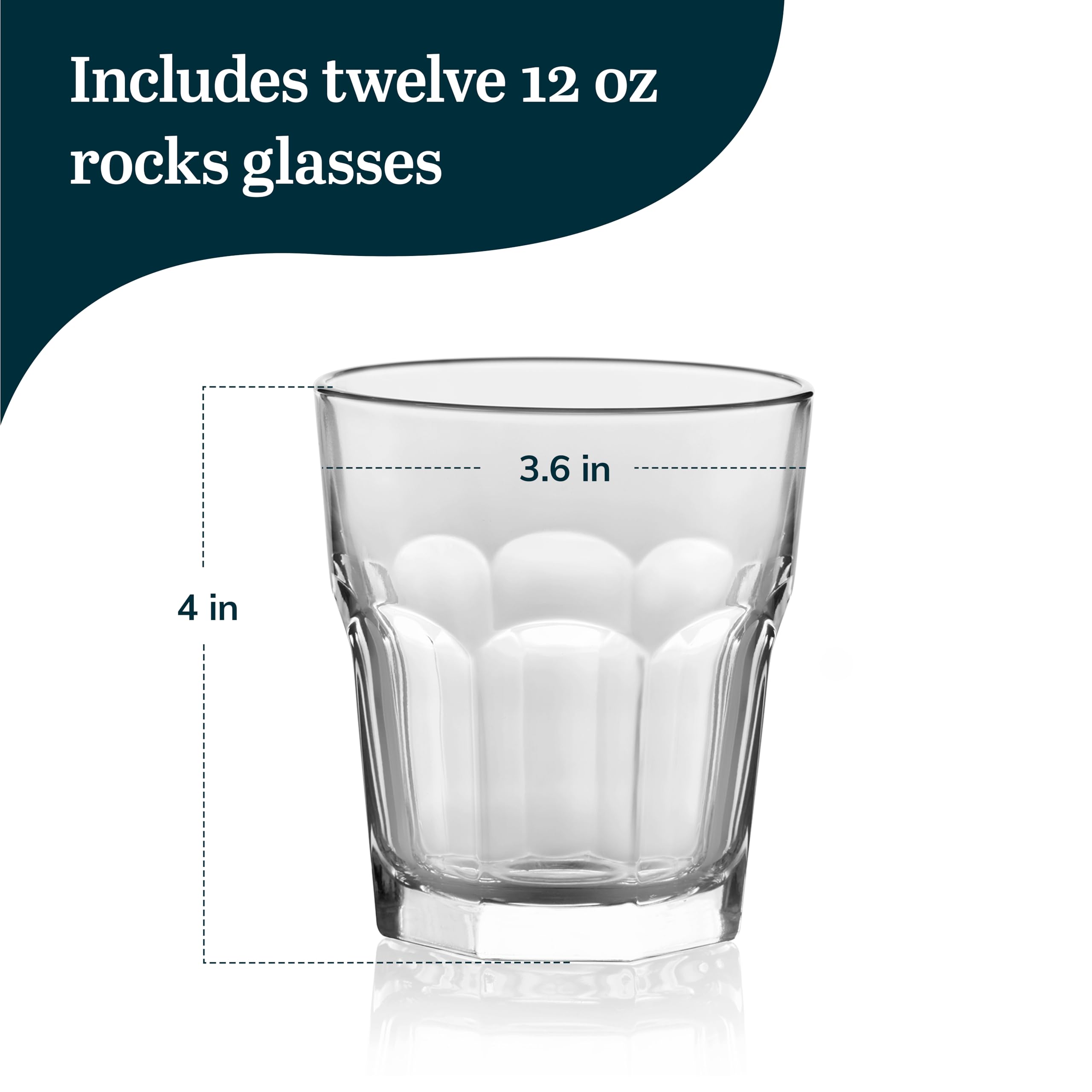 Libbey Gibraltar Drinking Glass Drinking Cup Set, Iconic Heavy Base Bar Glassware Thick Drinking Glasses Set of 12, 12-Ounce Rocks Glasses