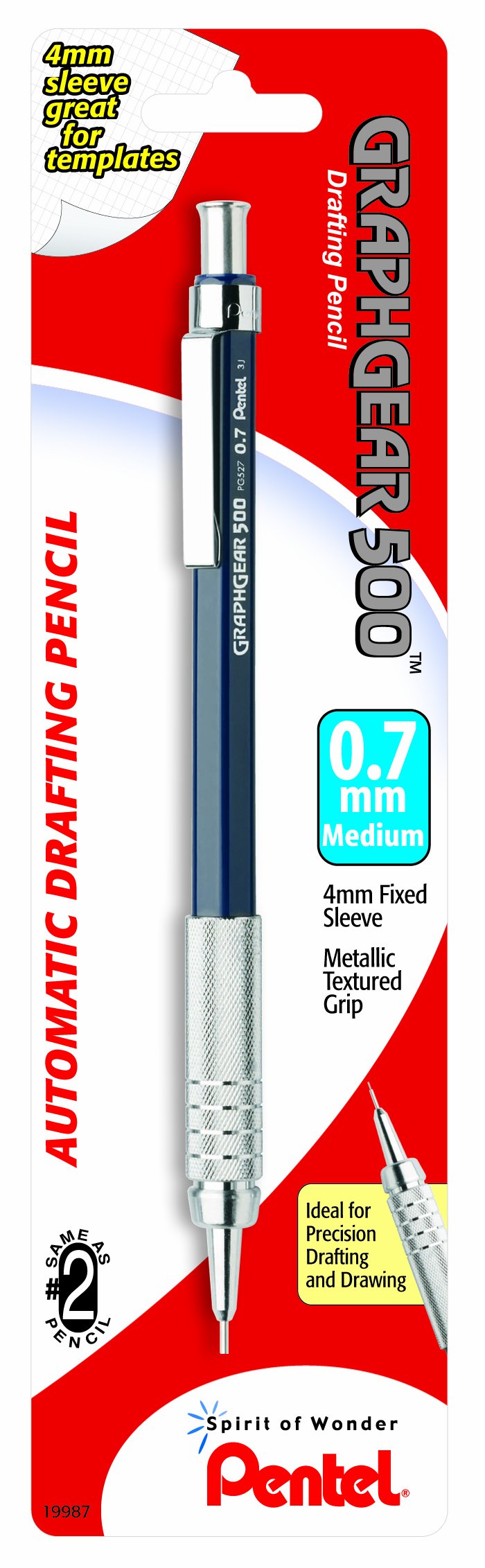 Pentel Graph Gear 500 Automatic Drafting Pencil, 0.7mm, Blue Barrel, 1 Pack (PG527BP)