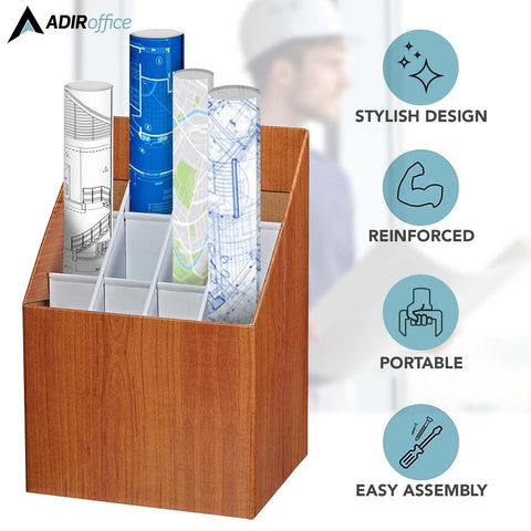 Adir Corp. 627 Upright Roll File Corrugated Box with 12 Slots, Walnut Wood Grain