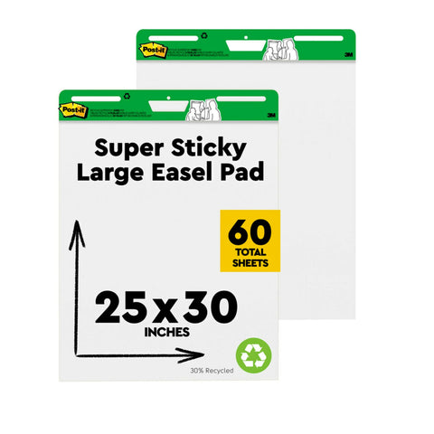 Post-it Easel Pad Made with Recycled Paper, 25 in x 30 in, White, 30 Sheets/Pad, 2 Pads/Pack, Great for Virtual Teachers and Students (559RP)