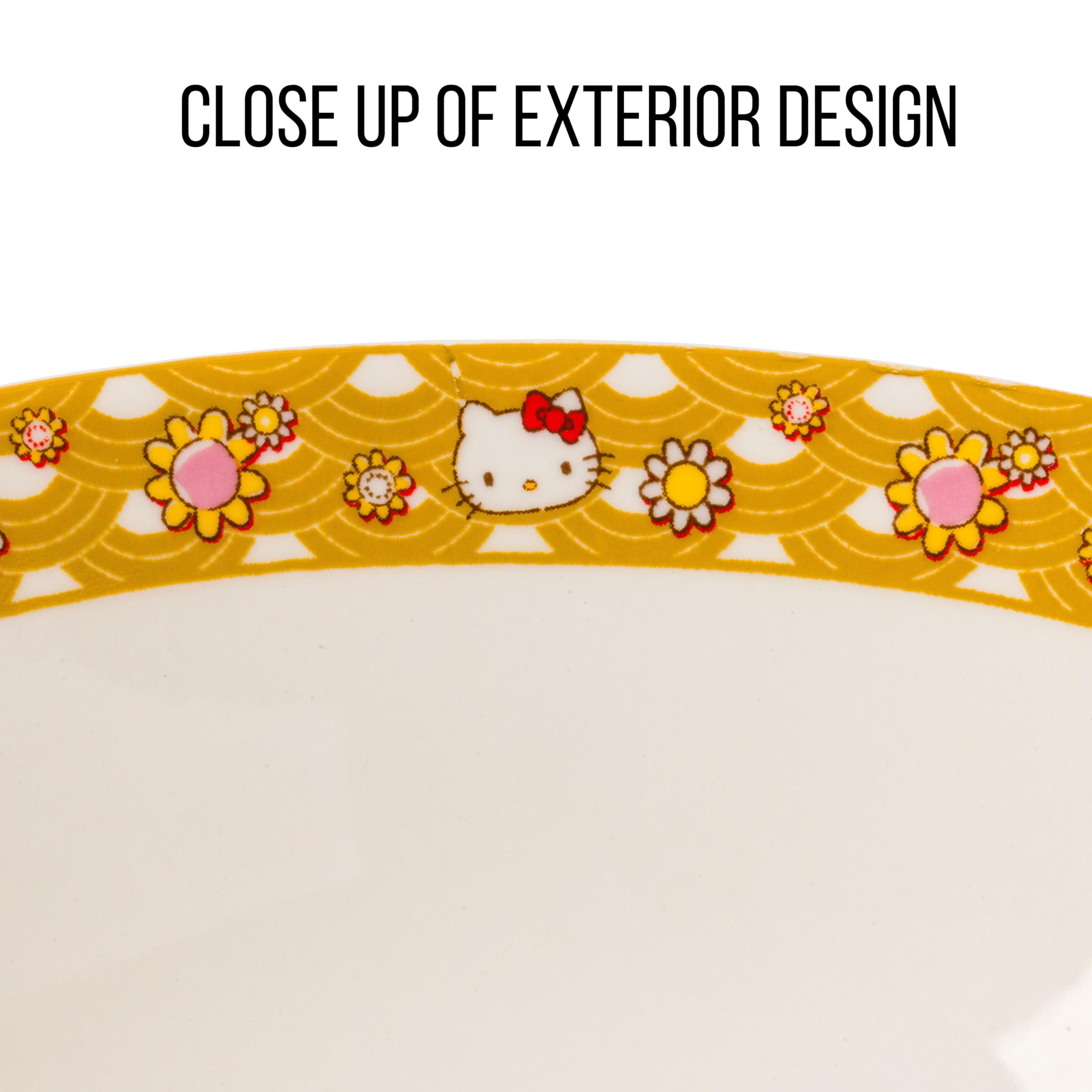 Silver Buffalo Sanrio Hello Kitty Pink and Gold Japanese Pattern with Flowers Ceramic Ramen Noodle Rice Bowl with Chopsticks, Microwave Safe, 30 Ounces