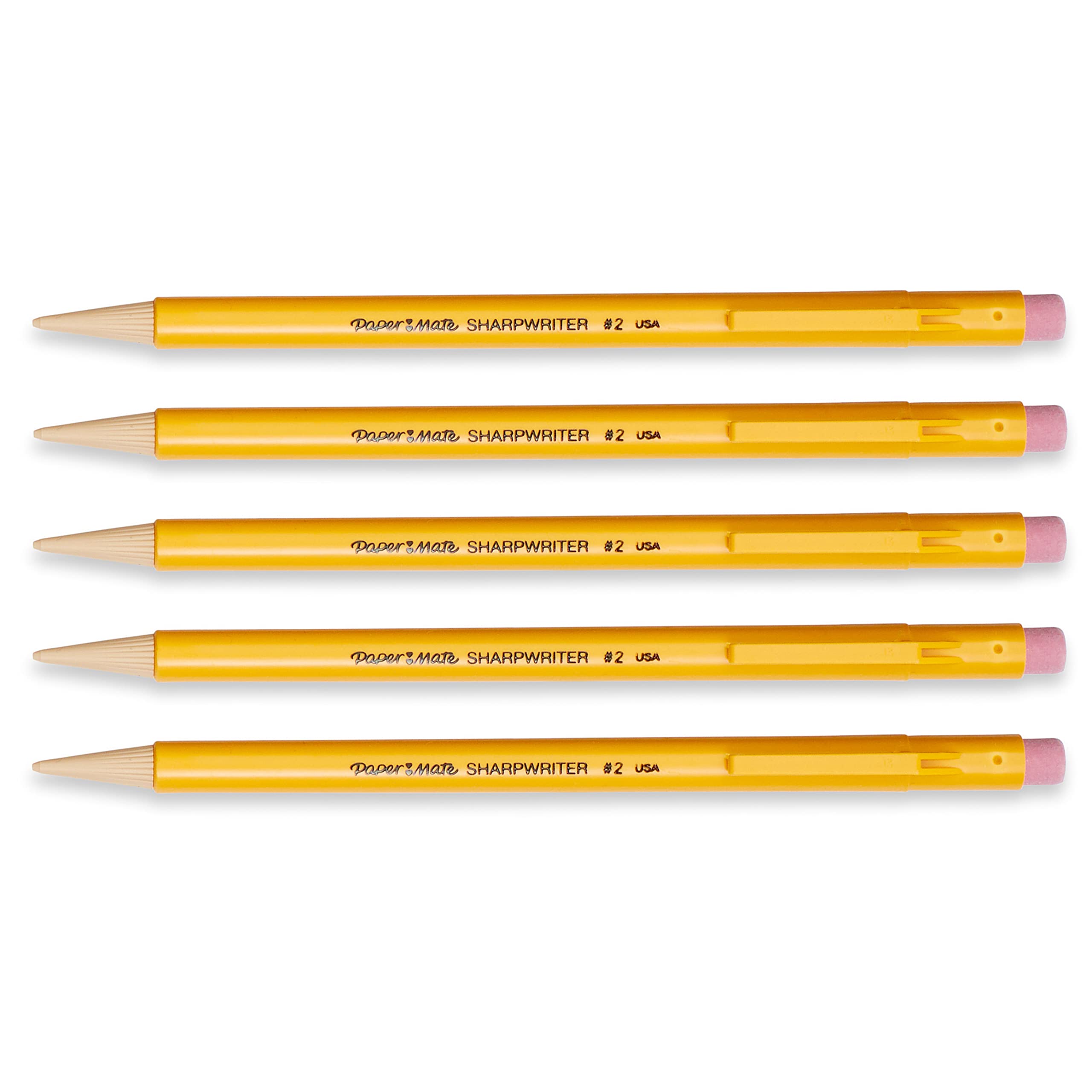 Paper Mate® SharpWriter® Mechanical Pencils, 0.7 mm, Yellow Barrel, Pack of 5 Pencils