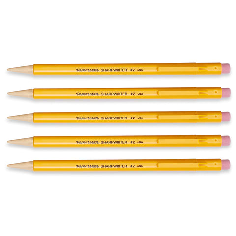 Paper Mate® SharpWriter® Mechanical Pencils, 0.7 mm, Yellow Barrel, Pack of 5 Pencils