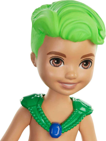 Barbie Dreamtopia Chelsea Merboy Doll with Green Hair & Tail, Accessory, Small Doll Bends at Waist