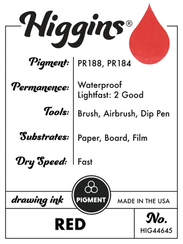 Higgins Red Pigmented Drawing Ink - for Artists and Students - 1 oz. Glass Bottle (HIG44645)