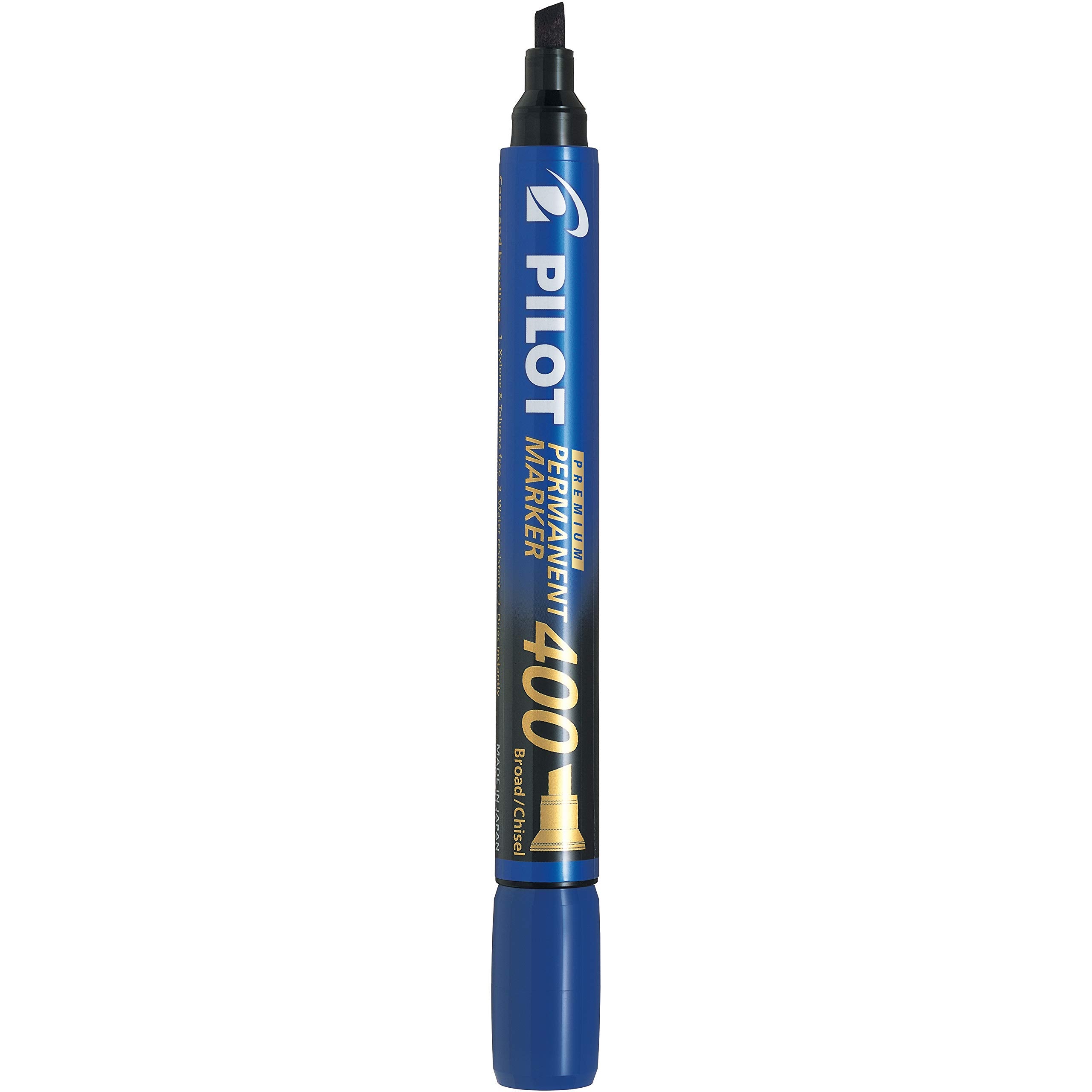 PILOT Premium 400 Permanent Markers, Broad Point Chisel Tip, Blue Ink, Box of 12 (SA4-BLU)