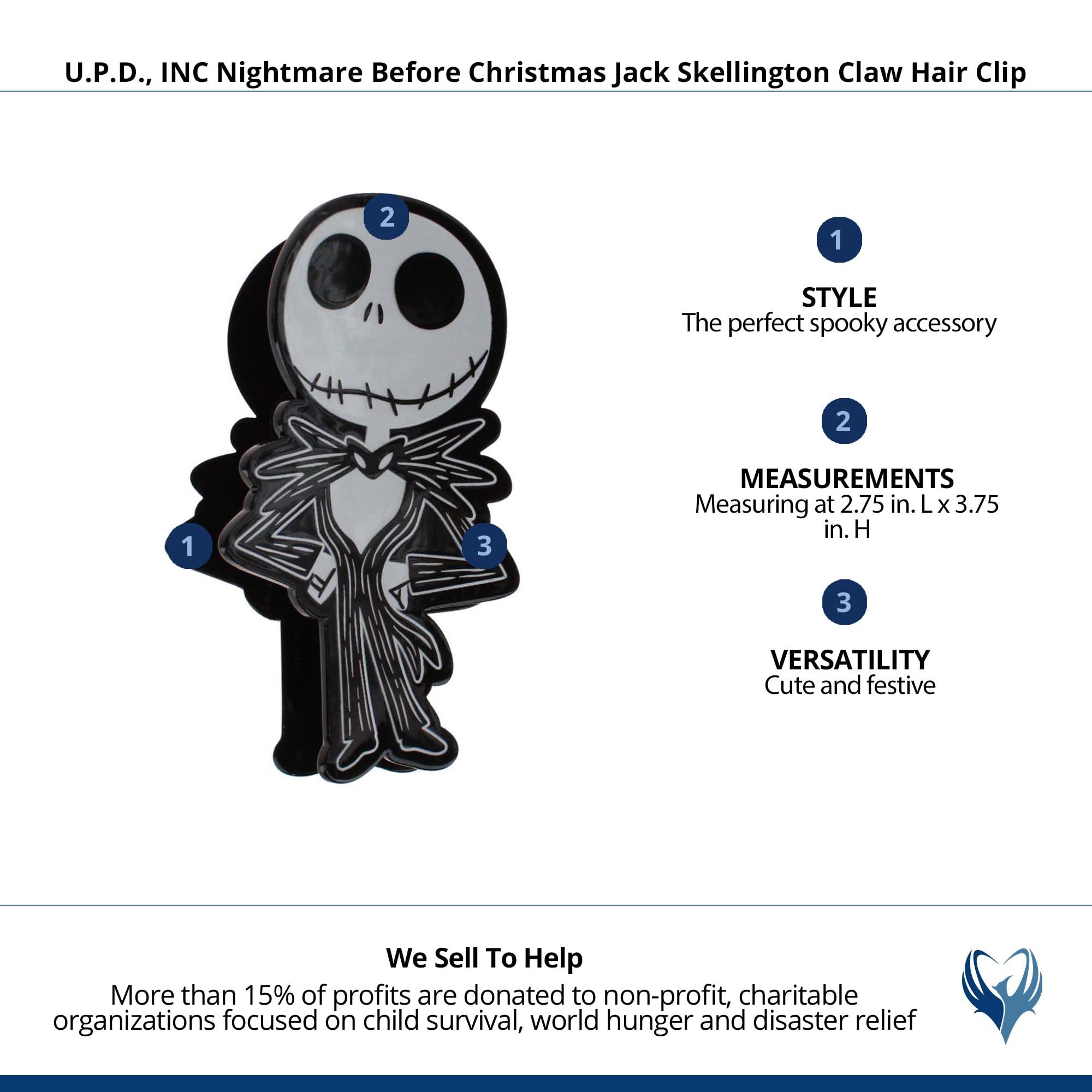 HER Premium Butterfly Nightmare Before Christmas Jack Skeleton Character Large Hair Clip - One Cute Hair Clip for Girls - Hair Accessories for Toddlers Little Girls Birthday Party Gifts, Ages 3+