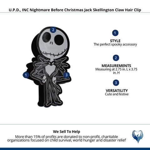 HER Premium Butterfly Nightmare Before Christmas Jack Skeleton Character Large Hair Clip - One Cute Hair Clip for Girls - Hair Accessories for Toddlers Little Girls Birthday Party Gifts, Ages 3+