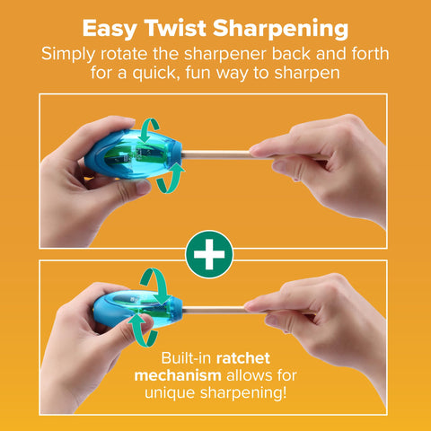 Bostitch Office Twist-N-Sharp Manual Pencil Sharpener, 2 Holes for Standard and Jumbo Pencils with Ratchet Technology, 1 Sharpener Random Color