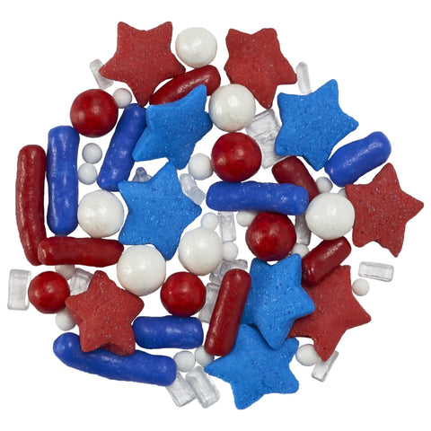 DecoPac Patriotic Fusion Mix Sprinkles, 27oz, Red, White, Blue Candy Sprinkles in Handheld Container, Edible Decorations For July 4th, Independence Day, Celebration Cakes, Cupcakes, Cookies and Donuts