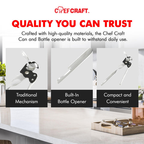 Chef Craft Select Can Opener with Bottle Opener, 7 Inch, Chrome, Nickle Plated