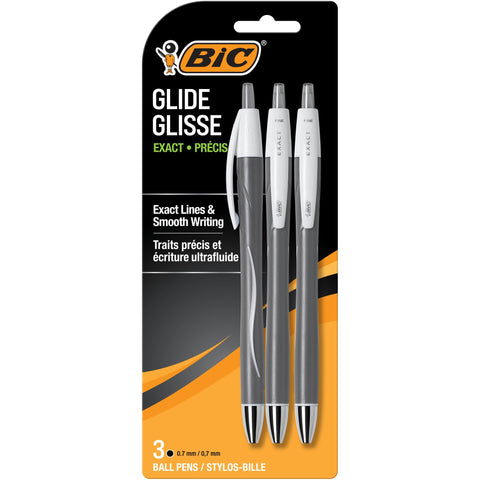 BIC Glide Exact Black Retractable Ballpoint Pens, Fine Point (0.7mm), 3-Count Pack, Ultra Smooth Writing Black Pens