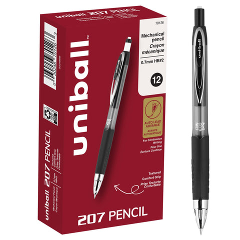 uniball 207 Mechanical Pencil, 0.7 Mm, Hb (#2), Black Lead, Black Barrel, Dozen