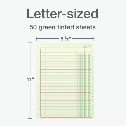 Adams Columnar Analysis Pad, 2 Column Ledger, 8.5" x 11", 100 Pages (50 Sheets), Green, 3 Hole Punch, for Accounting, Bookkeeping & Data (ACP85112)