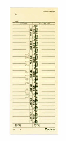 Adams Time Cards, Weekly, 1-Sided, Numbered Days, 3-3/8" x 9", Manila, Green Print, 200-Count (9656-200)