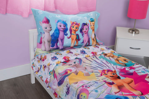 My Little Pony 4 Piece Toddler Bedding Set - Includes Quilted Comforter, Fitted Sheet, Top Sheet, and Pillow Case - My Little Pony Character Design for Toddler Bed