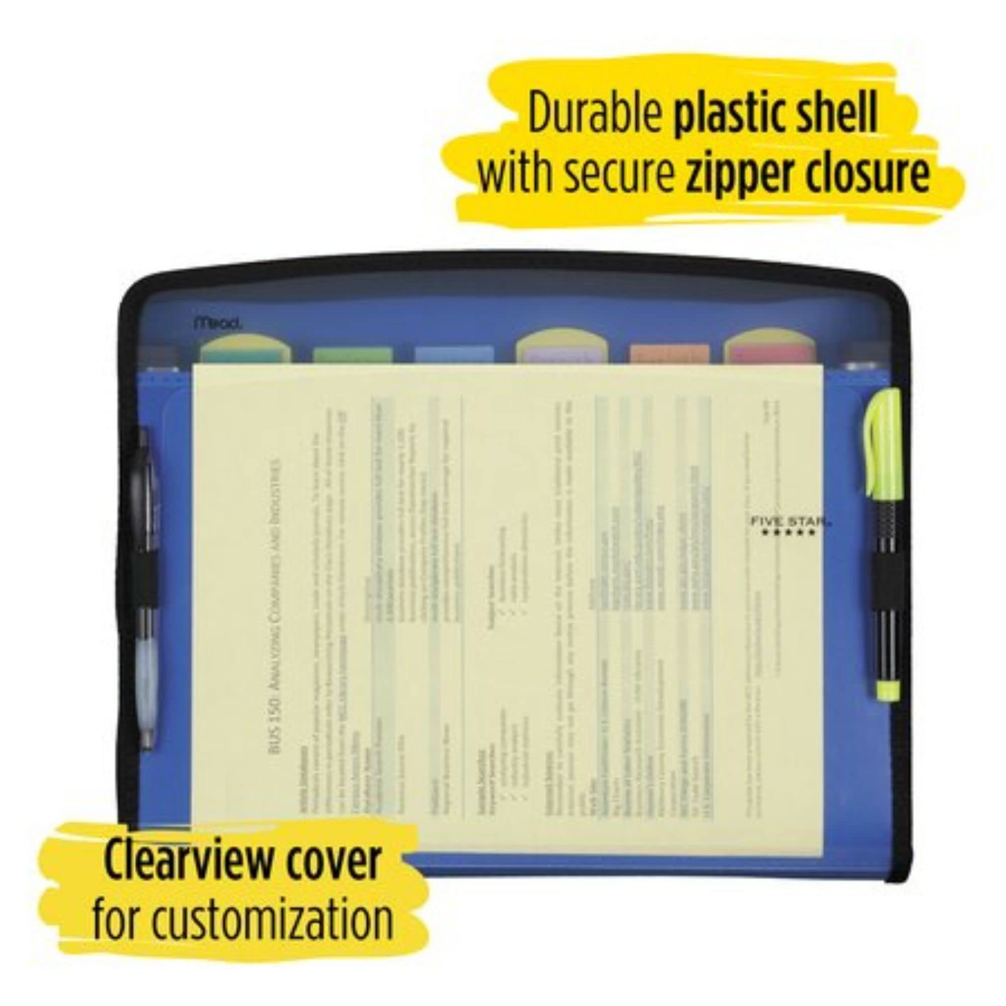 Five Star 7 Pocket Expanding File Organizer, Plastic Expandable File Folders with Customizable Tabs & Clear Cover, Holds 11" x 8-1/2", Zipper Closure, Seaglass Green (72707)