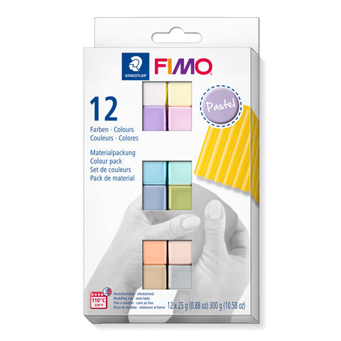 STAEDTLER 8023 C12-3 FIMO Soft Oven Hardening Modelling Clay 12 x 25 g Blocks - Pastel Colours
